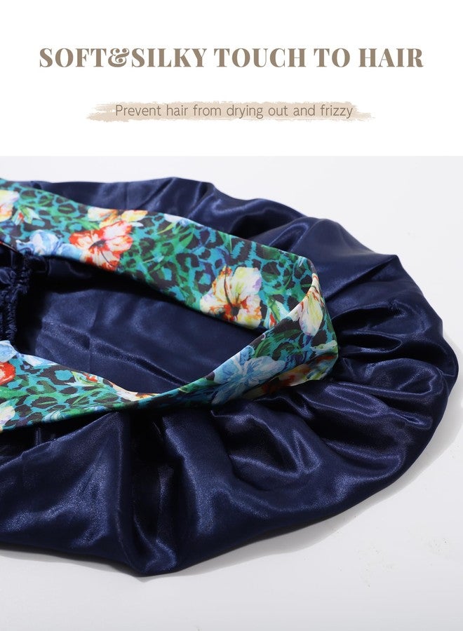 MBJERRY Long Satin Braids Bonnet - Silk Hair Bonnets for Sleeping Stretchy Tie Band for Black Women Elastic Sleep Cap for Curly Hair (Navy Blue) - Image 4
