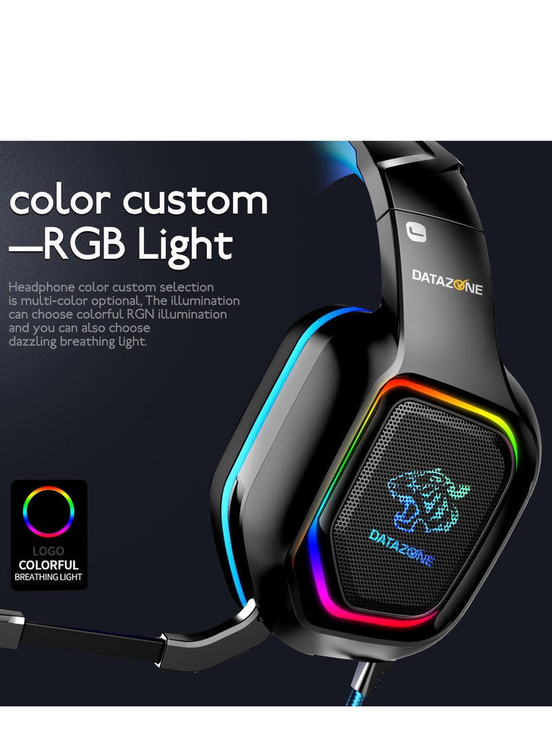 سماعه قيمنق سلكية RGB احترافية مع عازل ضوضاء و صوت محيطي عالي الدقة مناسبة لأجهزة الPS5 , PS4 ،PC, XBOX بجودة عالية  سماعه قيمنق صُممت خصيصًا لعشاق الألعاب