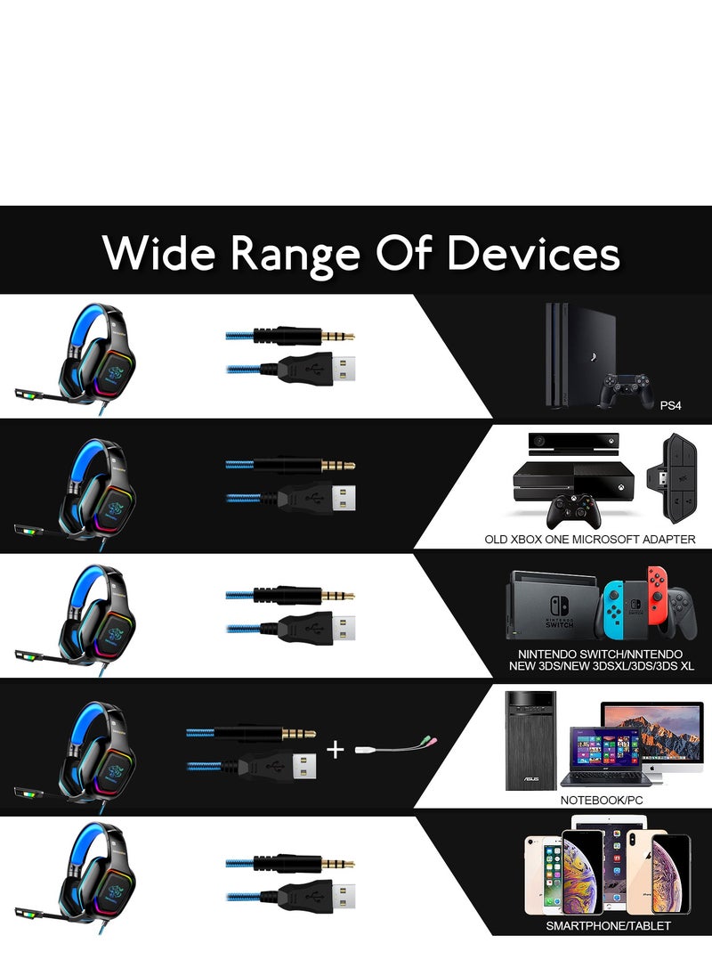 سماعه قيمنق سلكية RGB احترافية مع عازل ضوضاء و صوت محيطي عالي الدقة مناسبة لأجهزة الPS5 , PS4 ،PC, XBOX بجودة عالية  سماعه قيمنق صُممت خصيصًا لعشاق الألعاب