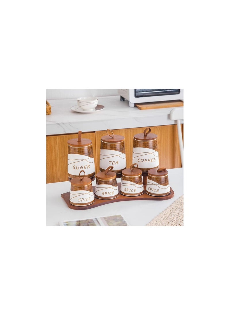 MARBLE Porcelain spice set, 8 pcs, white marble, MF362 WITH  - Image 1