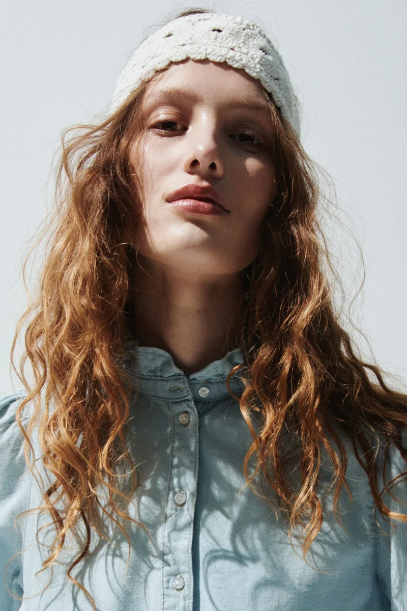 H&M Frill-trimmed denim blouse