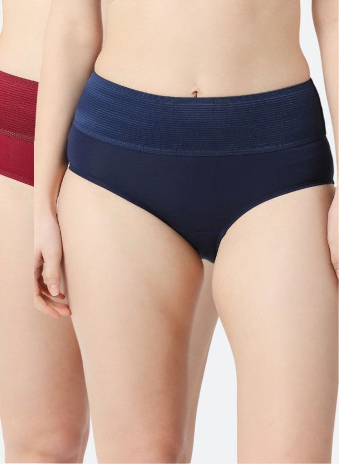 Red Rose RedRose Pack of 2 Mid Rise Comfortable Broad Belt Tummy Briefs in Blue and Maroon - Image 1