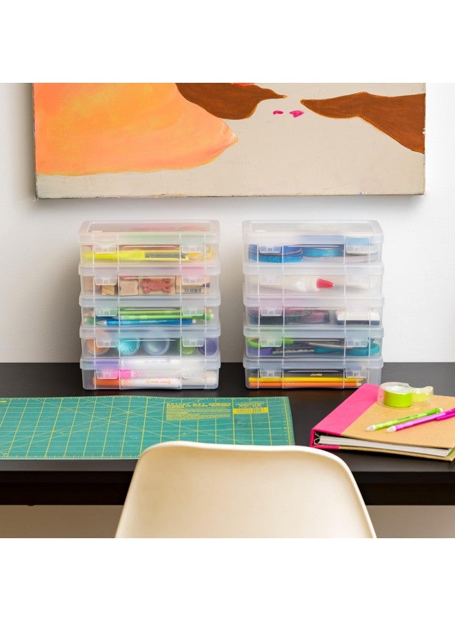 IRIS USA Plastic Pencil Case Box Craft Hobby Art School Supply Storage Organizer Container with Latching Lid, 10-Pack, for Bead Pens Ribbons Wahi Tape Sticker Yarn Ornaments, Stackable, Clear, Medium - Image 5