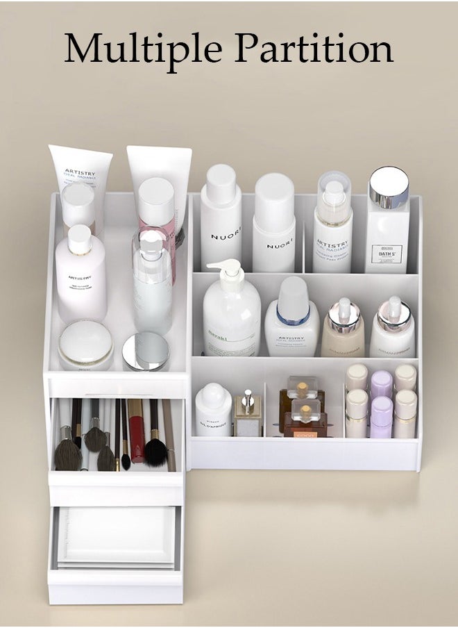 Makeup Organizer, Cosmetic Desk Storage Box with Drawers Skincare Organizers for Dressing Table, Countertop, Bathroom Counter, Vanity Holder for Brushes, Lotions, Lipstick, Perfume