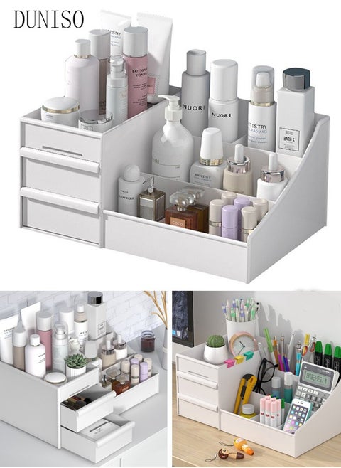 Makeup Organizer, Cosmetic Desk Storage Box with Drawers Skincare Organizers for Dressing Table, Countertop, Bathroom Counter, Vanity Holder for Brushes, Lotions, Lipstick, Perfume