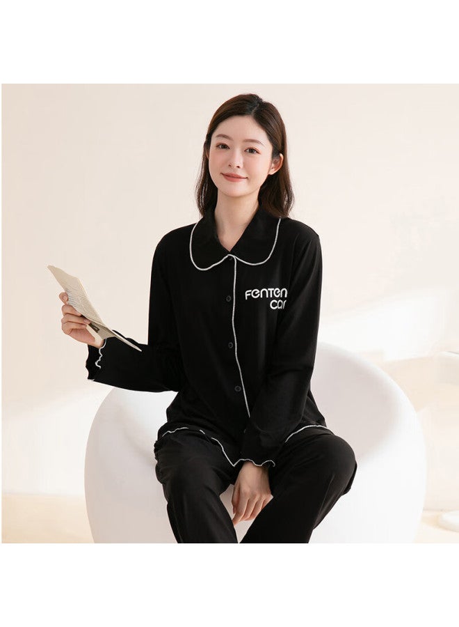 FENTENGCARE Fenteng Kean Women's Pure Cotton Pajamas  Autumn Solid Color Lapel Cardigan Wearable Homewear Set - Image 3
