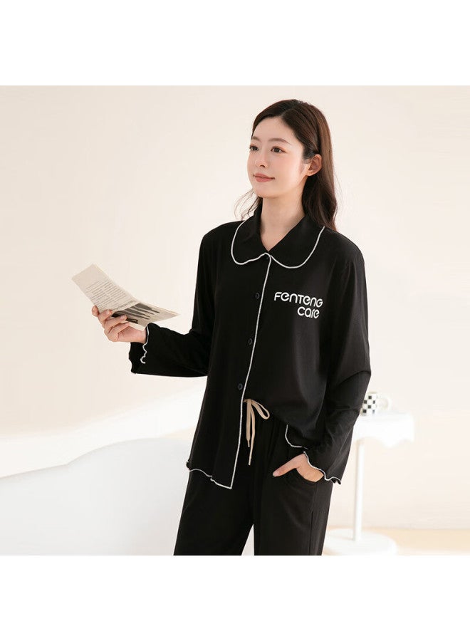FENTENGCARE Fenteng Kean Women's Pure Cotton Pajamas  Autumn Solid Color Lapel Cardigan Wearable Homewear Set - Image 1