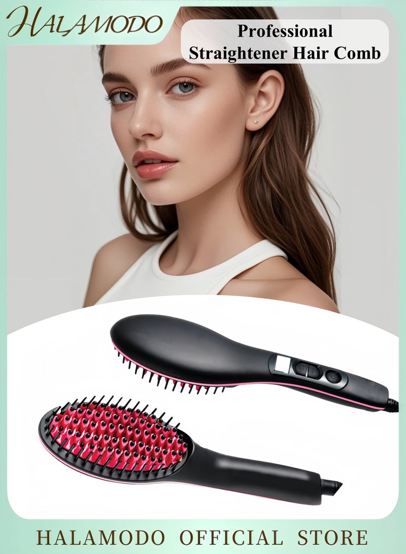 هالامودو مجفف شعر كهربائي مشط فرد الشعر مع شاشة LCD مشط تصفيف الشعر الأيوني مشط حديد ساخن وفرشاة شعر - Image 1