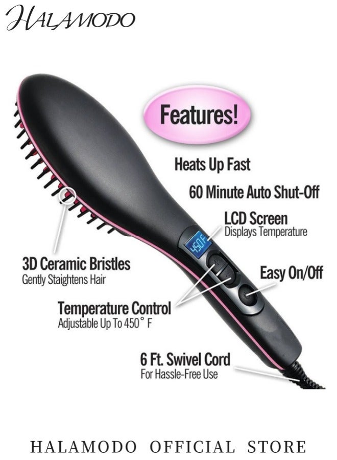 هالامودو مجفف شعر كهربائي مشط فرد الشعر مع شاشة LCD مشط تصفيف الشعر الأيوني مشط حديد ساخن وفرشاة شعر - Image 2