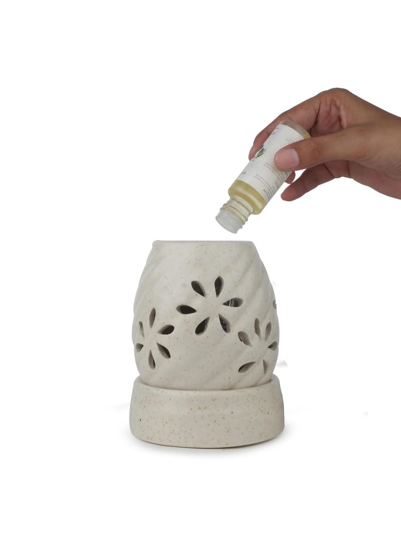 OMFOO Omfoo Ceramic Electric Diffuser for Aromatherphy Air Freshner Oil Burner Damru Shaped Diffuser Decorative Gifting Item for Home Office SPA Shop Hotal Bathroom 10 ml Oil Jasmine  - Image 2