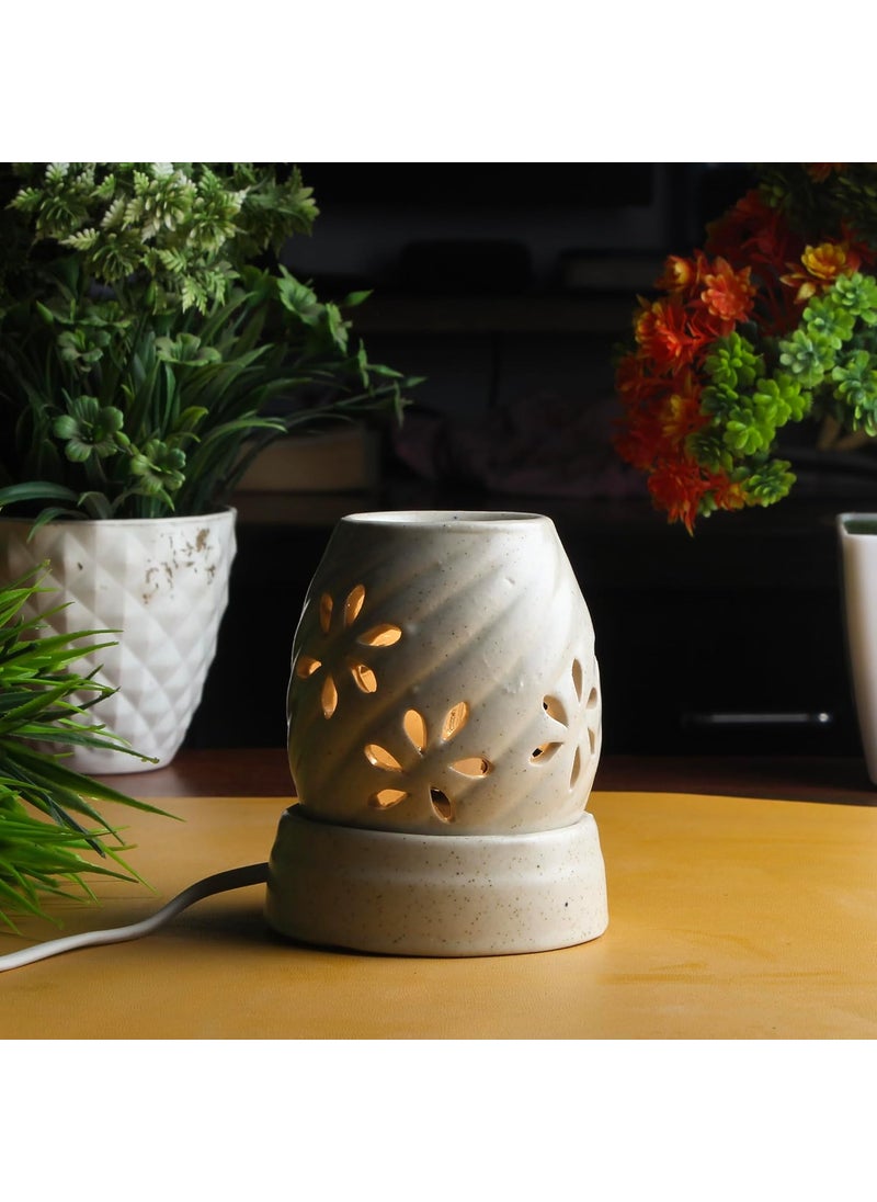 OMFOO Omfoo Ceramic Electric Diffuser for Aromatherphy Air Freshner Oil Burner Damru Shaped Diffuser Decorative Gifting Item for Home Office SPA Shop Hotal Bathroom 10 ml Oil Jasmine  - Image 4
