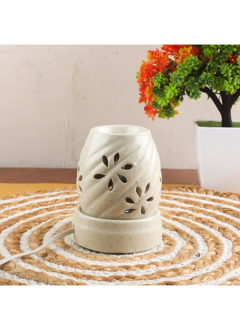 OMFOO Omfoo Ceramic Electric Diffuser for Aromatherphy Air Freshner Oil Burner Damru Shaped Diffuser Decorative Gifting Item for Home Office SPA Shop Hotal Bathroom 10 ml Oil Jasmine  - Image 3