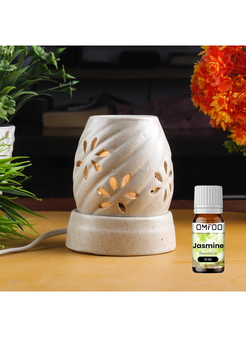 OMFOO Omfoo Ceramic Electric Diffuser for Aromatherphy Air Freshner Oil Burner Damru Shaped Diffuser Decorative Gifting Item for Home Office SPA Shop Hotal Bathroom 10 ml Oil Jasmine  - Image 1