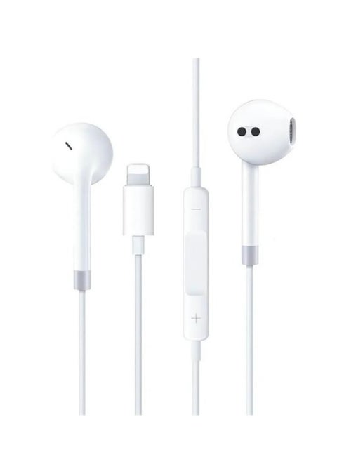 Wired Earbuds with Lightning Connector & Microphone – Stereo Headphones with Built-in Volume Control, High Bass Sound, Compatible with iPhone 14 Pro Max, 14, 13 Pro Max, 12 Pro Max, 11 Pro Max, iPhone X, iPad – White