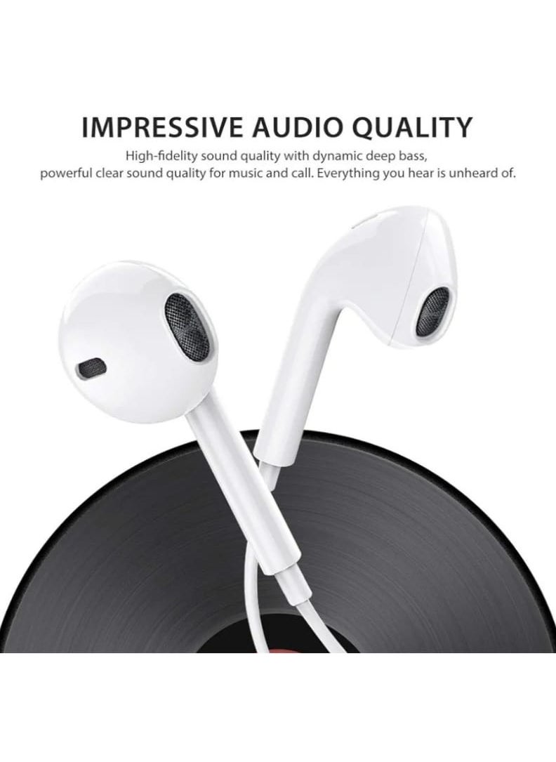 Wired Earbuds with Lightning Connector & Microphone – Stereo Headphones with Built-in Volume Control, High Bass Sound, Compatible with iPhone 14 Pro Max, 14, 13 Pro Max, 12 Pro Max, 11 Pro Max, iPhone X, iPad – White