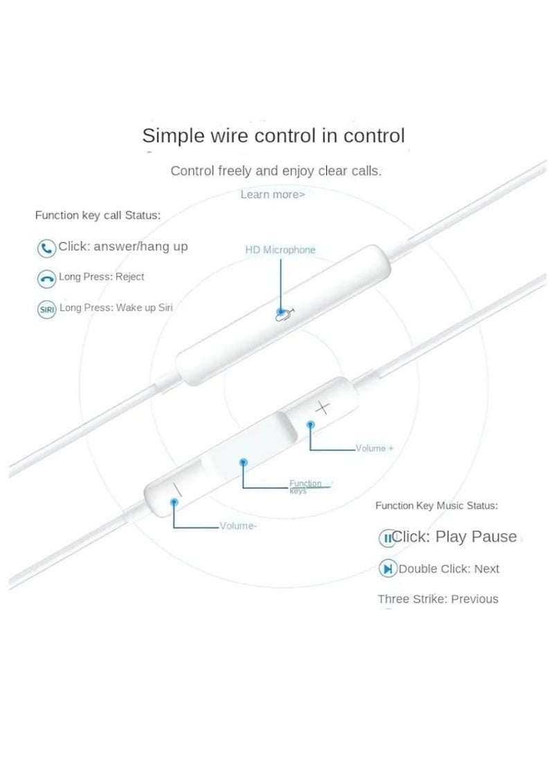 Wired Earbuds with Lightning Connector & Microphone – Stereo Headphones with Built-in Volume Control, High Bass Sound, Compatible with iPhone 14 Pro Max, 14, 13 Pro Max, 12 Pro Max, 11 Pro Max, iPhone X, iPad – White
