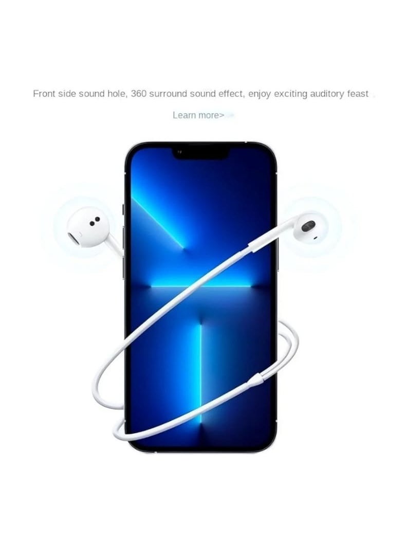 Wired Earbuds with Lightning Connector & Microphone – Stereo Headphones with Built-in Volume Control, High Bass Sound, Compatible with iPhone 14 Pro Max, 14, 13 Pro Max, 12 Pro Max, 11 Pro Max, iPhone X, iPad – White