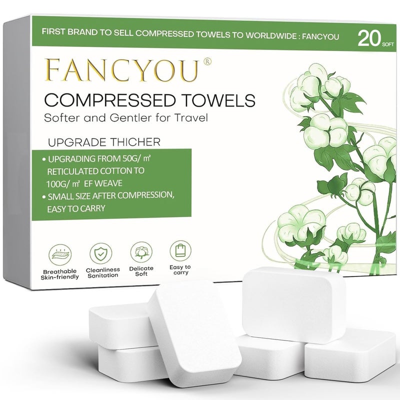 Fancyou Compressed Disposable Face Towel Large,Soft Facial Cleansing Cloths Towelettes,Thicken Washcloth Compact Portable Wash Cotton Wipes Tablets for Beauty Salon,Personal Care,Travel(20PCS Green) - Image 1