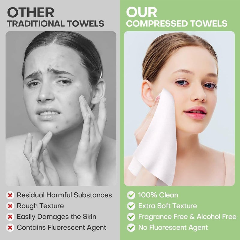 Fancyou Compressed Disposable Face Towel Large,Soft Facial Cleansing Cloths Towelettes,Thicken Washcloth Compact Portable Wash Cotton Wipes Tablets for Beauty Salon,Personal Care,Travel(20PCS Green) - Image 3