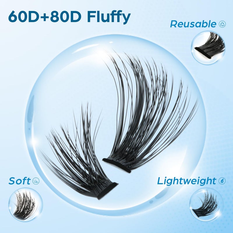 DYSILK Lashes Clusters Individual Lashes - Fluffy Lash Clusters 280pcs DIY Lash Extension Mink Eyelash Clusters Wispy 10-16mm Volume Lash Clusters C Curl Reusable (60D+80D-Fluffy-10-16mm Mix) - Image 3