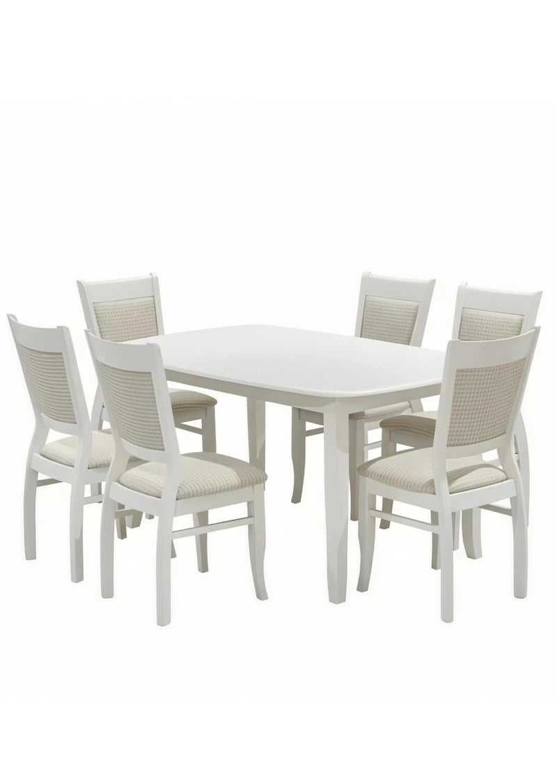 Concent Malaysian Wood Dining Table Set 6 Chairs - Modern Design in White Color - Image 1