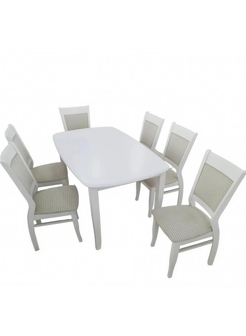 Concent Malaysian Wood Dining Table Set 6 Chairs - Modern Design in White Color - Image 2