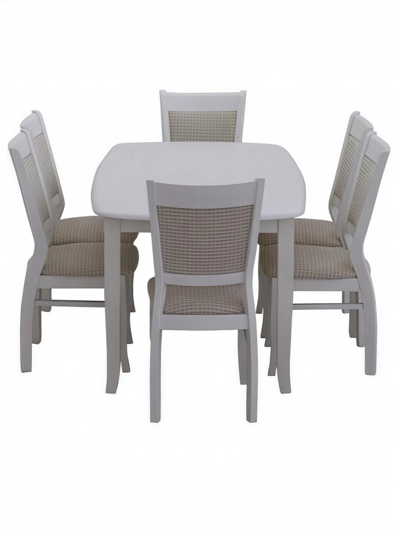 Concent Malaysian Wood Dining Table Set 6 Chairs - Modern Design in White Color - Image 3