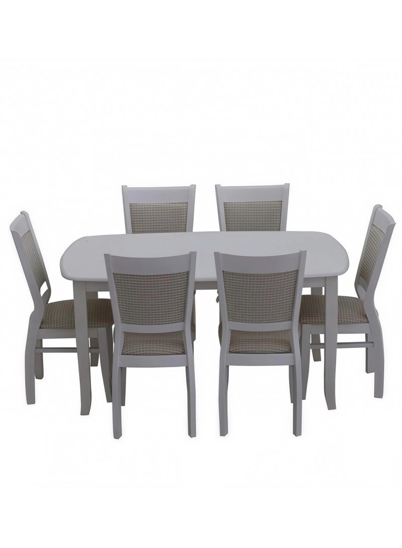 Concent Malaysian Wood Dining Table Set 6 Chairs - Modern Design in White Color - Image 4