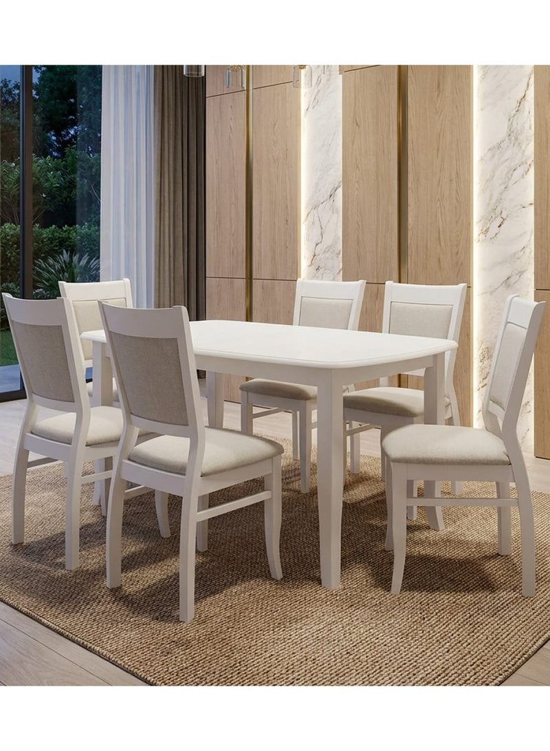 Concent Malaysian Wood Dining Table Set 6 Chairs - Modern Design in White Color - Image 5