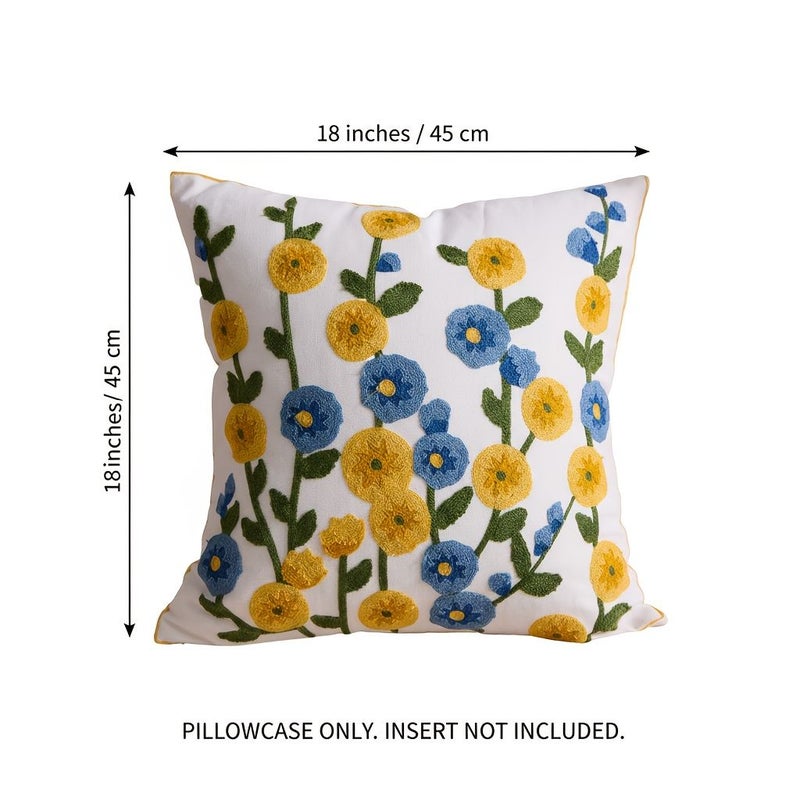 Morning Glory 18x18 Inch Floral Embroidered Canvas Pillow Cover with Zipper - Image 3