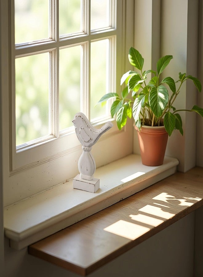 Sintosin Farmhouse Small Bird Figurines Home Decor for Shelf 6 X 8 Inch, Handmade Distressed White Wooden Decorative Birds Statue Table Decorations for Foyer Dining Room Living Room Bedroom - Image 3