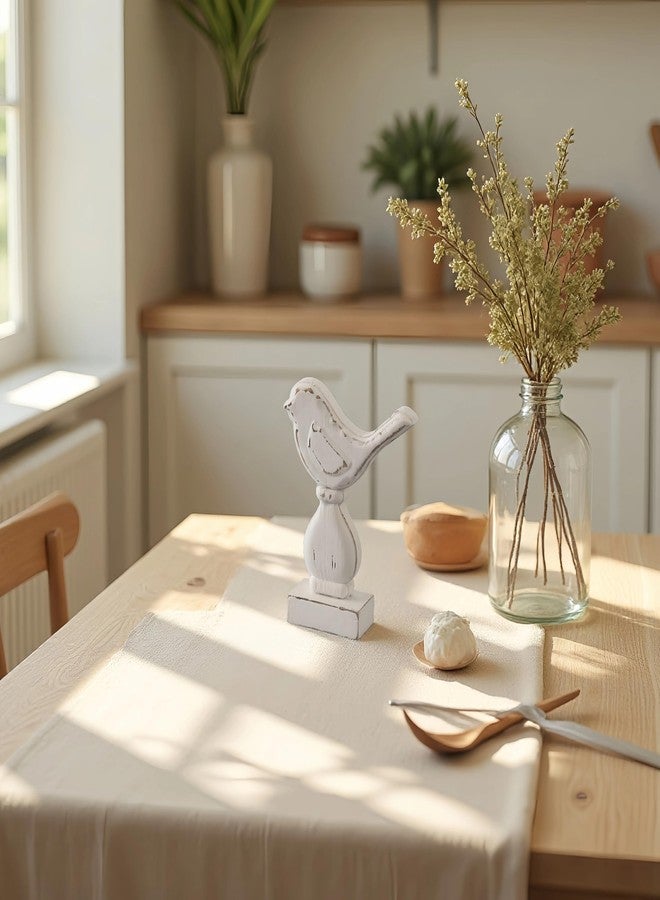 Sintosin Farmhouse Small Bird Figurines Home Decor for Shelf 6 X 8 Inch, Handmade Distressed White Wooden Decorative Birds Statue Table Decorations for Foyer Dining Room Living Room Bedroom - Image 4