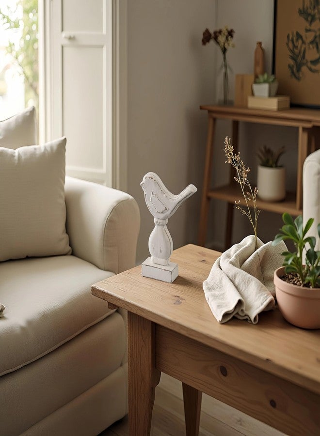 Sintosin Farmhouse Small Bird Figurines Home Decor for Shelf 6 X 8 Inch, Handmade Distressed White Wooden Decorative Birds Statue Table Decorations for Foyer Dining Room Living Room Bedroom - Image 5
