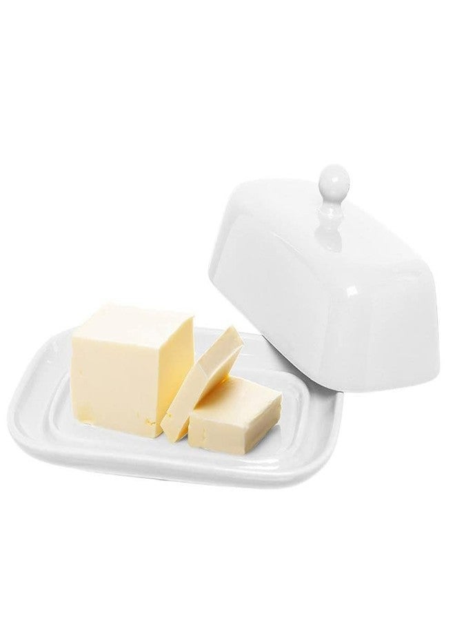 Miecux Butter Dishwith Lid for Countertop, Ceramics Butter Keeper Holder With Airtight Cover,Butter Container for Counter or Fridge, White Butter Holder - Image 3