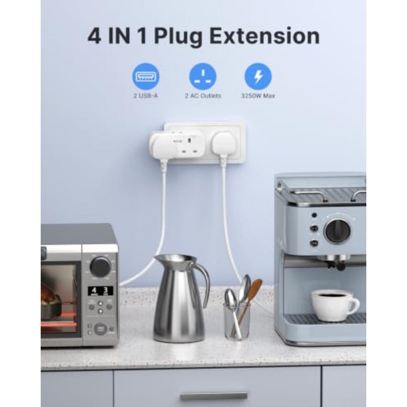 Double Plug Adapter with 2 USB Ports 2-Way Plug Extension Sockets Home Office Travel Use Compact Design 230V Compatible 3 PCS - Image 2
