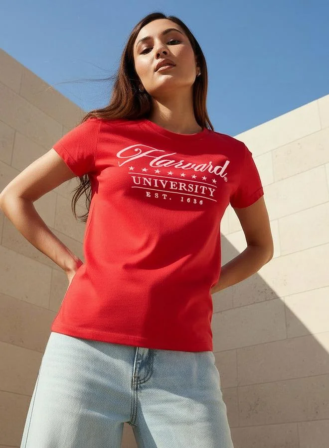SP Characters Cotton T-shirt with Harvard University Embroidery