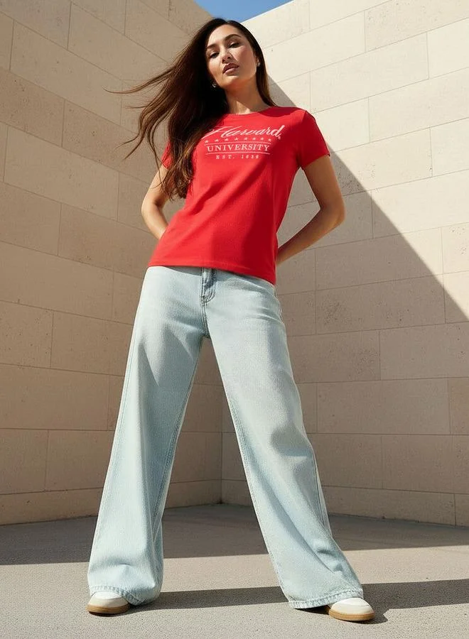 SP Characters Cotton T-shirt with Harvard University Embroidery
