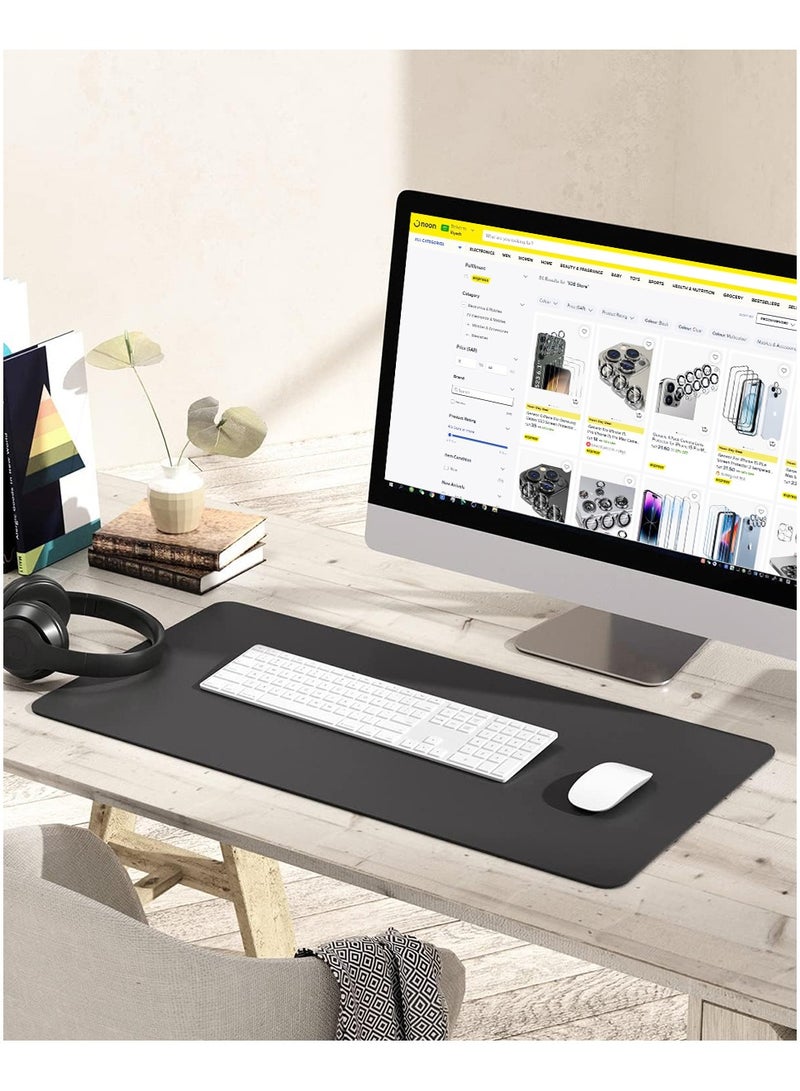 حصيرة مكتب غير قابلة للانزلاق، حصيرة فأرة، واقي مكتب مضاد للماء من الجلد الاصطناعي PVC، حصيرة كتابة للكمبيوتر المحمول سهلة التنظيف للعمل في المكتب/المنزل/للديكور (800 * 400 * 3 ملم) باللون الأسود - Image 2