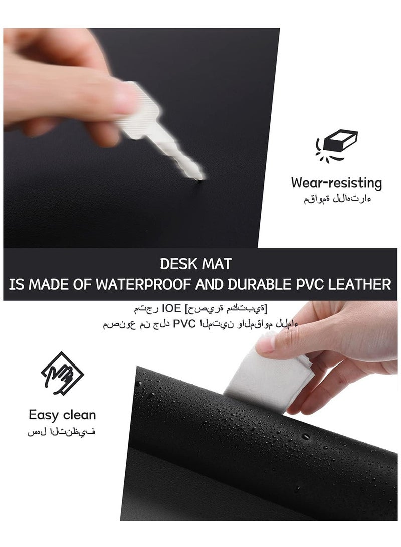 حصيرة مكتب غير قابلة للانزلاق، حصيرة فأرة، واقي مكتب مضاد للماء من الجلد الاصطناعي PVC، حصيرة كتابة للكمبيوتر المحمول سهلة التنظيف للعمل في المكتب/المنزل/للديكور (800 * 400 * 3 ملم) باللون الأسود - Image 4