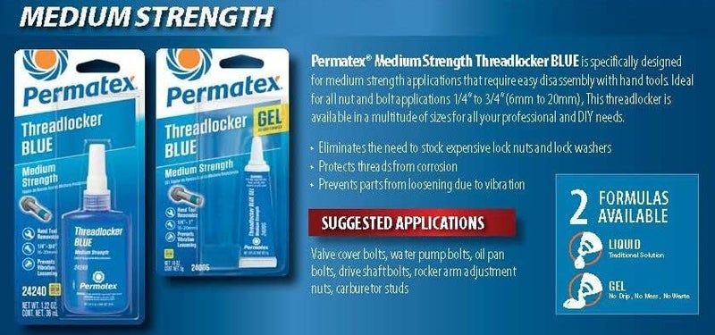 Permatex 24240 Threadlocker Blue Medium Strength,Thread Lock & Screw Glue for Bolts Nuts & Fasteners to Prevent Loosening & Corrosion, Removable with Hand Tools 36 ml - Image 4