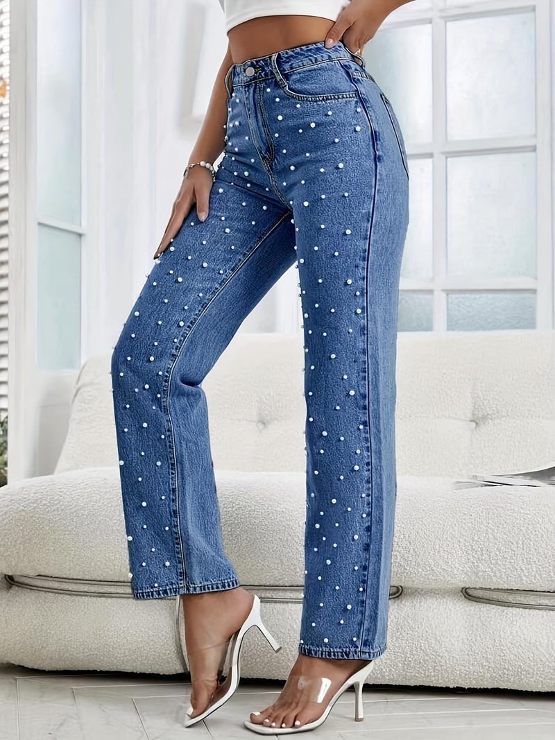Kedera Women's High Waisted Jeans Boyfriend Baggy Straight Leg Casual Denim Pants Trousers Blue - Image 4