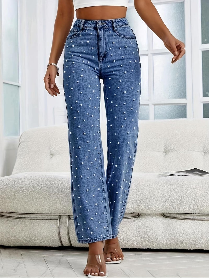 Kedera Women's High Waisted Jeans Boyfriend Baggy Straight Leg Casual Denim Pants Trousers Blue - Image 5