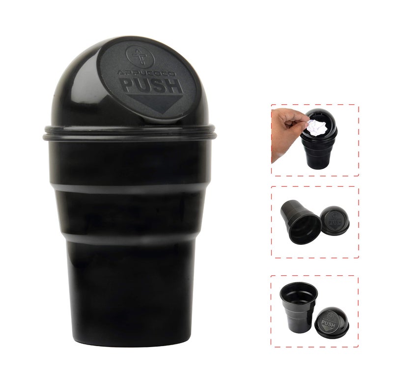 APPUCOCO Mini Car Trash Bin Can Holder Dustbin - Black (L 17 x W 6.5 cms) - Image 2