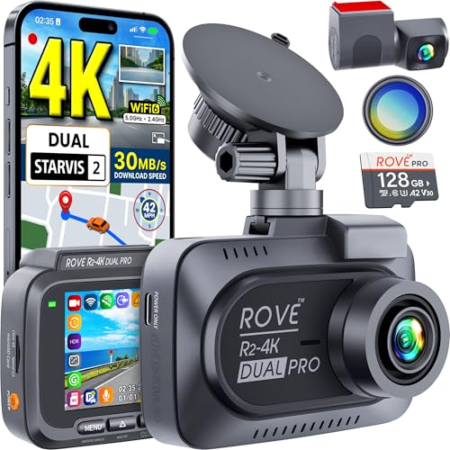 ROVE R2-4K Dual PRO Dash Cam Front and Rear, 4K+2K Dash Camera for Cars, Dual STARVIS 2 IMX678 + IMX675 Sensors, Free 128GB Card + CPL, WiFi 6 - up to 30MB/s Download Speed, 3" IPS, 24Hr Parking Mode - Image 1