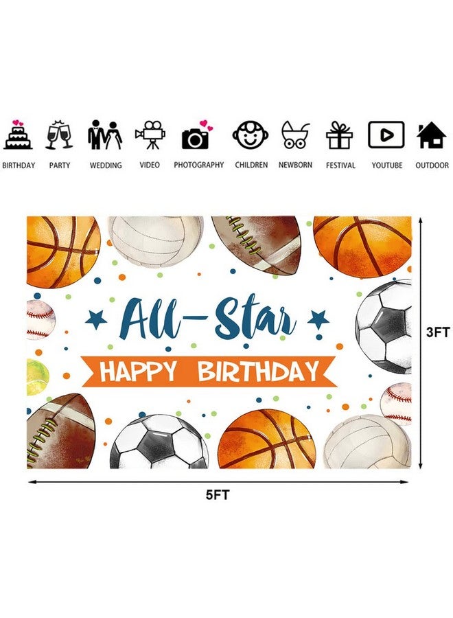 Ticuenicoa 5×3Ft Sports Birthday Backdrop All Star Boys Football Basketball Baseball Kids Birthday Background Kids Sports Theme Birthday Party Banner Wall Decorations Props - Image 5