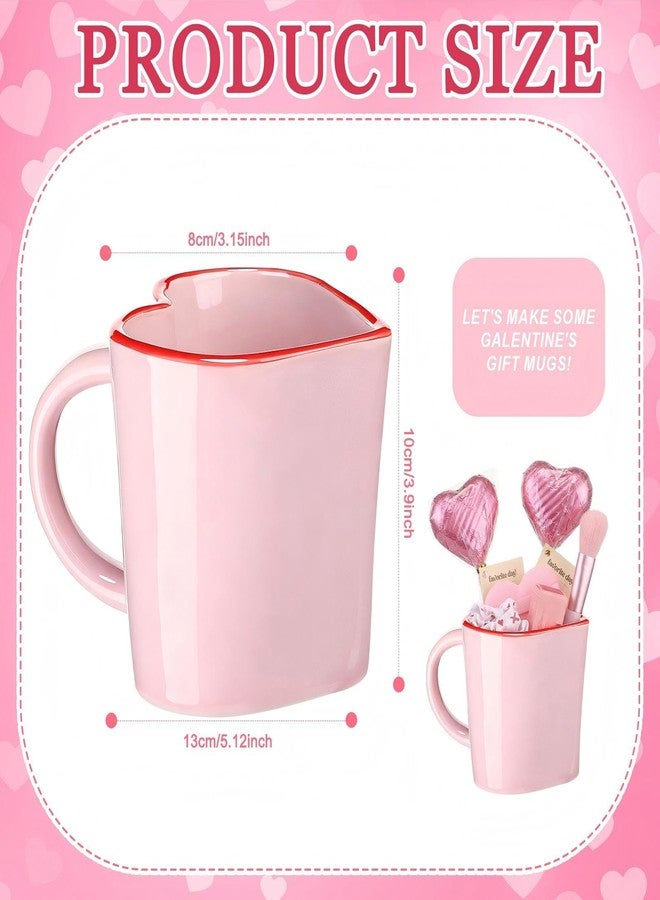 Vesici Set of 2 Heart Shaped Ceramic Mugs with Red Rim 12.5 oz Valentine's Day Gift Mugs Coffee Cups DIY Galentine's Gift Goodies Basket Ideas for Couples Her Him Pink Girl - Image 2