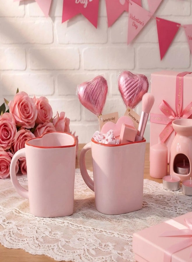 Vesici Set of 2 Heart Shaped Ceramic Mugs with Red Rim 12.5 oz Valentine's Day Gift Mugs Coffee Cups DIY Galentine's Gift Goodies Basket Ideas for Couples Her Him Pink Girl - Image 4