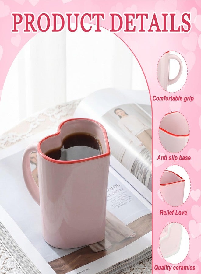 Vesici Set of 2 Heart Shaped Ceramic Mugs with Red Rim 12.5 oz Valentine's Day Gift Mugs Coffee Cups DIY Galentine's Gift Goodies Basket Ideas for Couples Her Him Pink Girl - Image 3