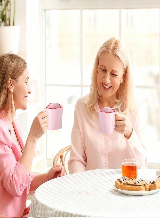 Vesici Set of 2 Heart Shaped Ceramic Mugs with Red Rim 12.5 oz Valentine's Day Gift Mugs Coffee Cups DIY Galentine's Gift Goodies Basket Ideas for Couples Her Him Pink Girl - Image 5