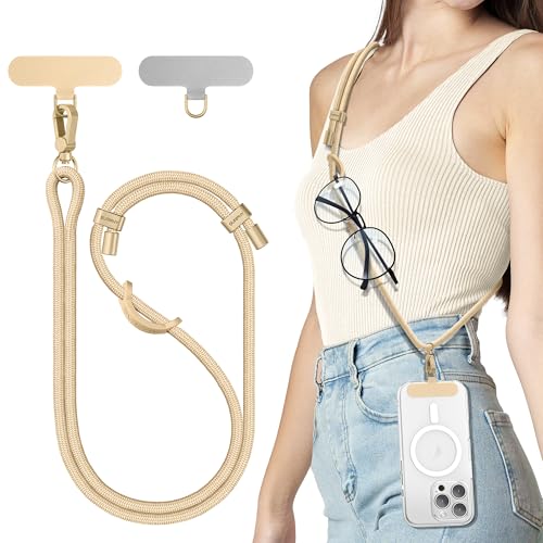 SURPHY Phone Lanyard Adjustable Phone Strap Crossbody with 2 Pack Cell Phone Tether Tab Premium Metal Buckles SkinFriendly Universal Cell Phone Lanyard Crossbody for Women and Men Khaki - Image 1